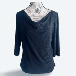 90s Jessica Black Damask Cowl Neck Blouse – Soft Goth Minimal – Size Medium